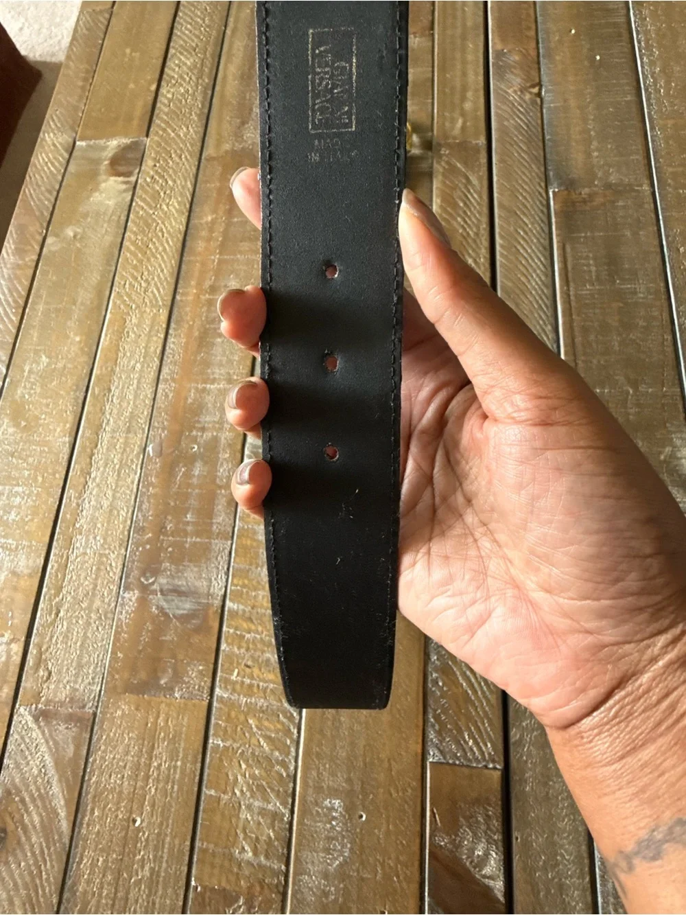 Vintage Gianni Versace Black Croc Alligator Embossed Leather Belt 42